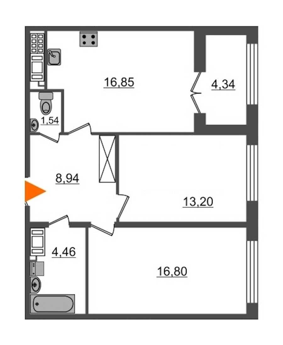 Двухкомнатная квартира в : площадь 61.79 м2 , этаж: 8 – купить в Санкт-Петербурге